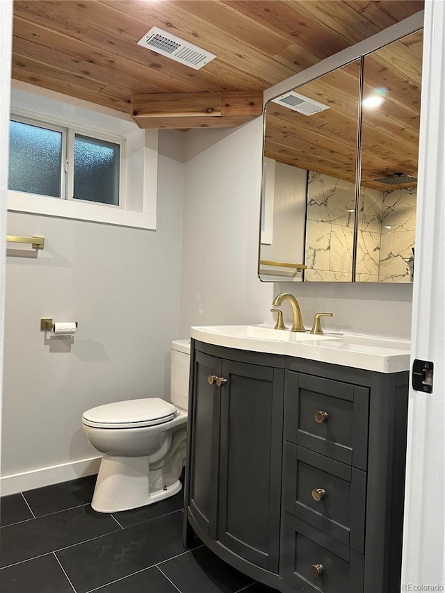2201 Lima St, Aurora, CO 80010 - bathroom featuring wooden ceiling, toilet, visible vents, and tile patterned floors