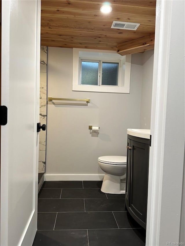 2201 Lima St, Aurora, CO 80010 - bathroom with wood ceiling, visible vents, tile patterned flooring, and toilet