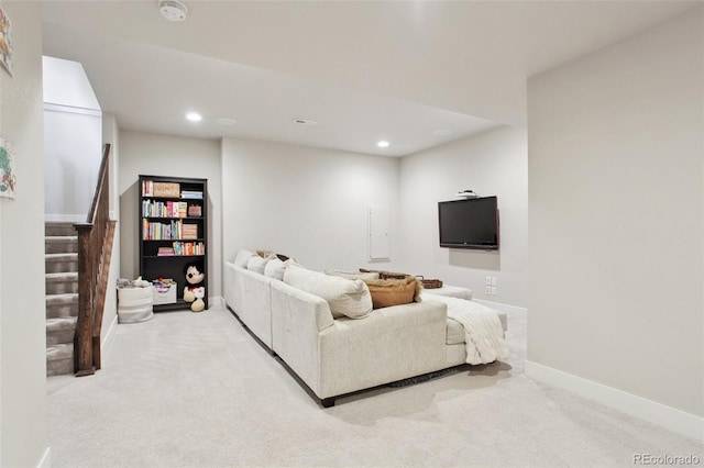 living room with light colored carpet