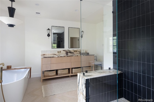 5800 E 6th Avenue Parkway, Denver, CO 80220 - bathroom with double vanity, a soaking tub, and walk in shower