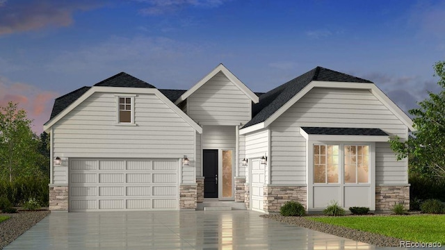 16500 Black Rose Cir, Parker, CO 80134 - view of front of home with stone siding, concrete driveway, and a shingled roof