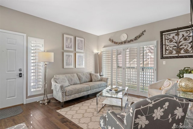 living room featuring dark hardwood / wood-style floors