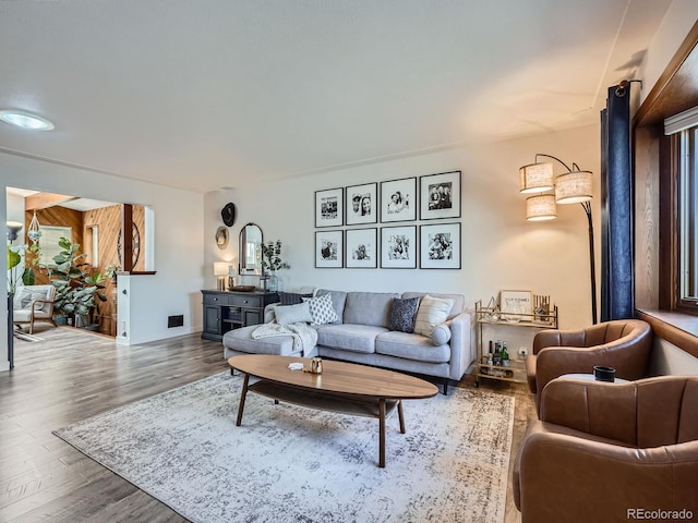 living area with wood finished floors