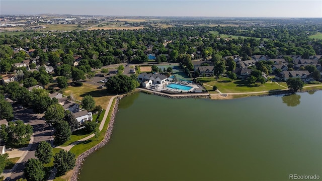 941 E 130th Cir, Thornton, CO 80241 - aerial perspective of suburban area featuring a large body of water and a pool