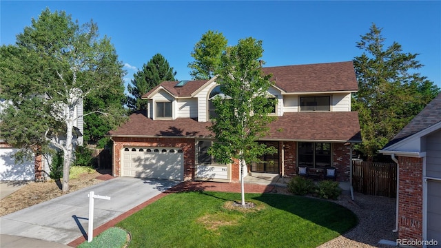 941 E 130th Cir, Thornton, CO 80241 - view of front of property featuring concrete driveway, brick siding, roof with shingles, a porch, and an attached garage