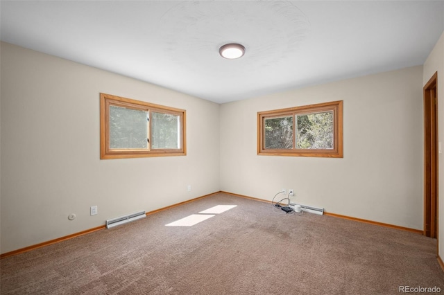993 Fall River Rd, Idaho Springs, CO 80452 - unfurnished room with a baseboard radiator, carpet, and baseboards