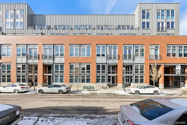 view of snow covered building