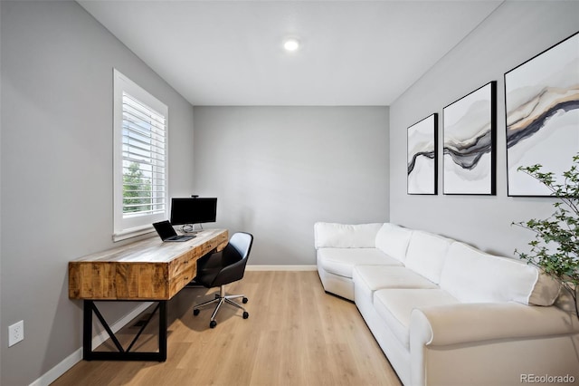 home office featuring light hardwood / wood-style flooring