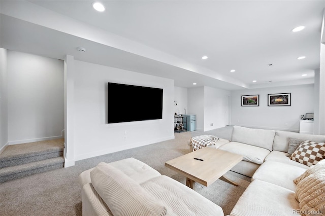 living room featuring light colored carpet