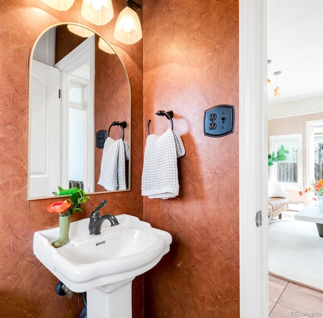 1220 S Vine St, Denver, CO 80210 - bathroom with tile patterned flooring and ornamental molding
