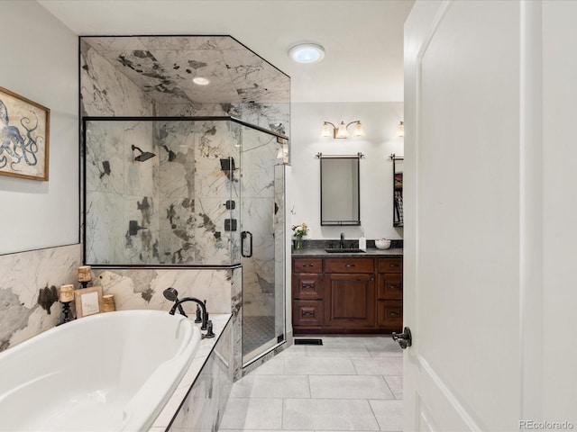 1505 Castlecombe Ln, Monument, CO 80132 - full bathroom with a garden tub, vanity, and a stall shower