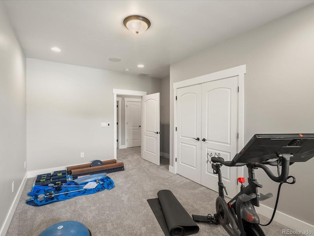 1505 Castlecombe Ln, Monument, CO 80132 - workout area featuring baseboards, carpet floors, and recessed lighting
