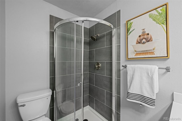 bathroom featuring toilet and a shower stall