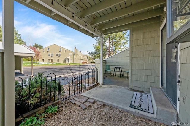 view of patio / terrace featuring a residential view