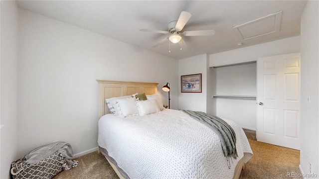 12201 N Holly Way, Brighton, CO 80602 - carpeted bedroom with attic access, a ceiling fan, a closet, and baseboards