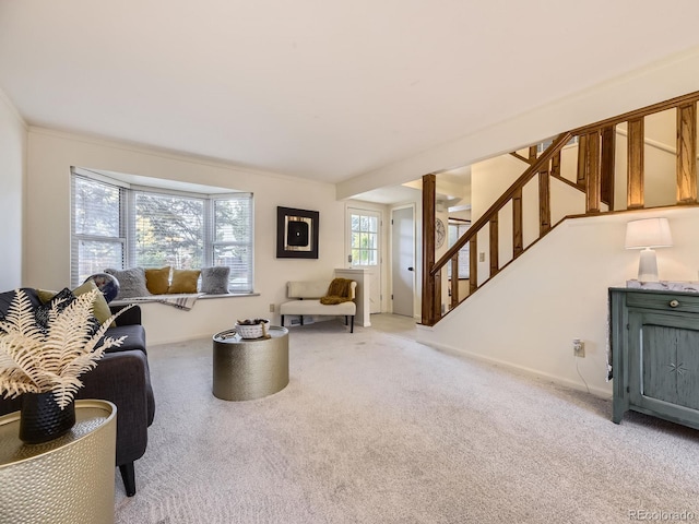 living room featuring carpet flooring