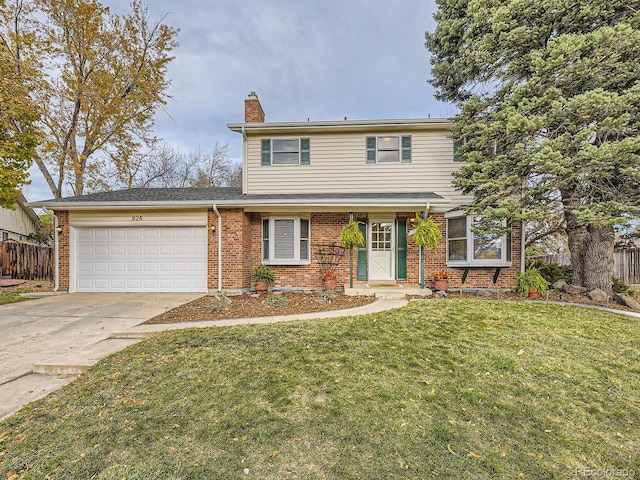 front of property with a garage and a front lawn