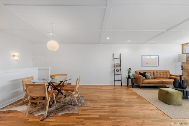 3035 E Maplewood Ave, Centennial, CO 80121 - dining area with recessed lighting, light wood finished floors, baseboards, and beam ceiling