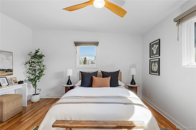 3035 E Maplewood Ave, Centennial, CO 80121 - bedroom with baseboards, ceiling fan, and wood finished floors