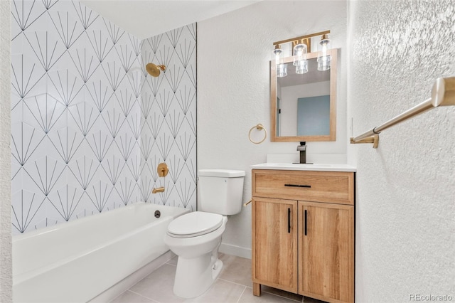 13010 W 6th Pl, Golden, CO 80401 - bathroom featuring vanity, toilet, a textured wall, tile patterned floors, and shower / bath combination