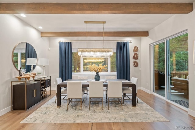 dining space with a wealth of natural light and wood-type flooring