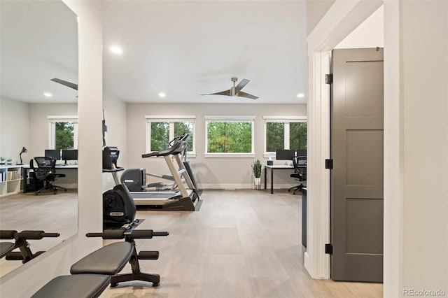 exercise area featuring ceiling fan