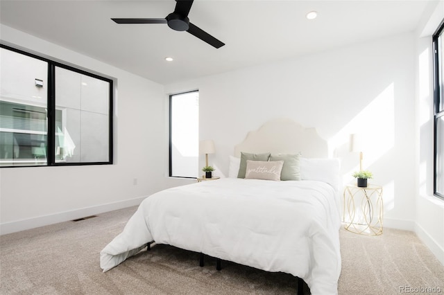 3433 Lawrence St Unit 1, Denver, CO 80205 - carpeted bedroom featuring recessed lighting, baseboards, and ceiling fan