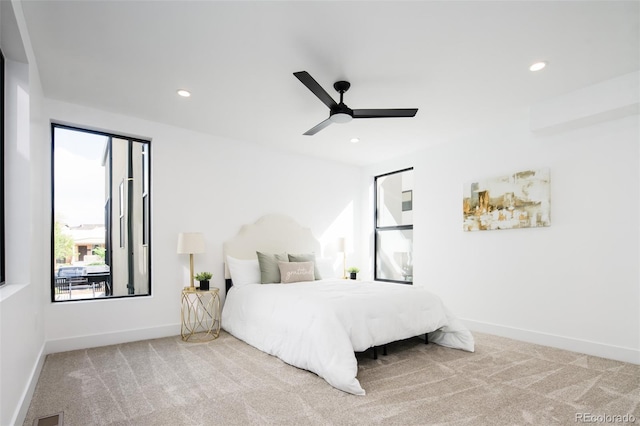3433 Lawrence St Unit 1, Denver, CO 80205 - bedroom featuring carpet flooring, recessed lighting, baseboards, and a ceiling fan