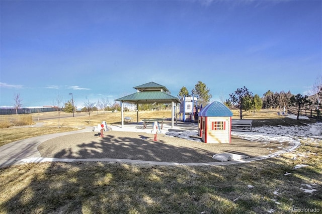 view of jungle gym with a gazebo