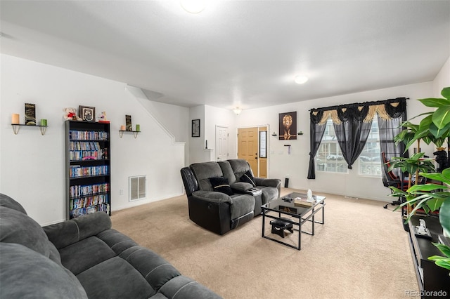 living room with light carpet