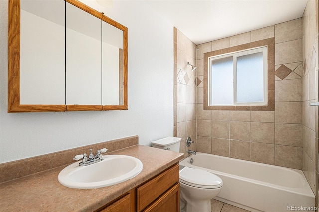 full bathroom with toilet, shower / bath combination, and vanity