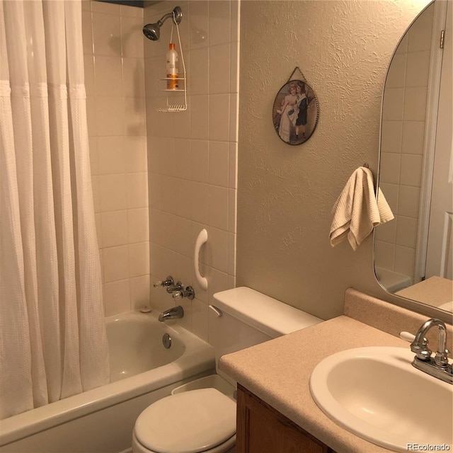 995 W Peakview Cir, Littleton, CO 80120 - full bath featuring vanity, a textured wall, and shower / bath combination with curtain