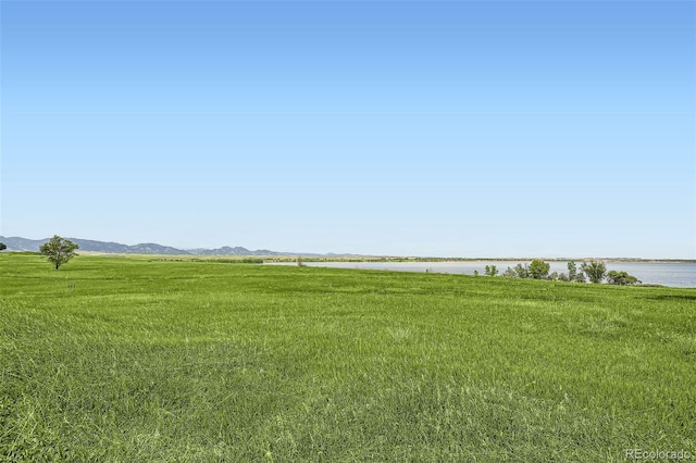 view of yard featuring a water and mountain view