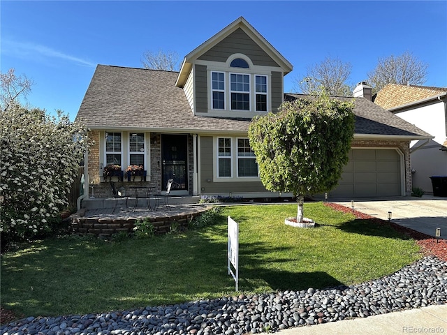 13474 W 65th Dr, Arvada, CO 80004 - view of front of property featuring concrete driveway, a garage, a front lawn, and a shingled roof