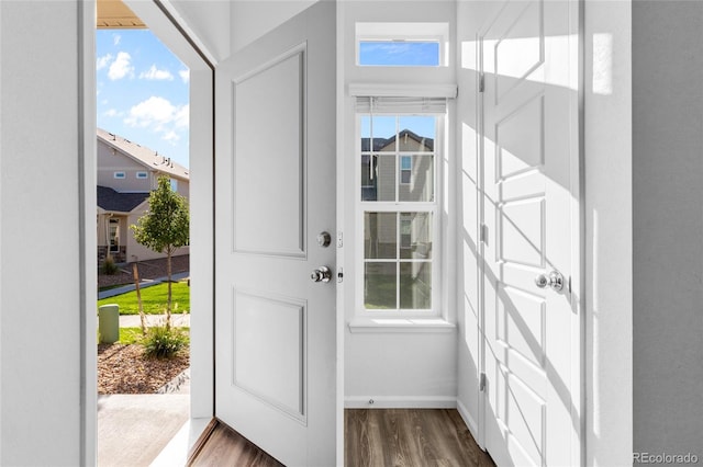 doorway featuring dark hardwood / wood-style floors