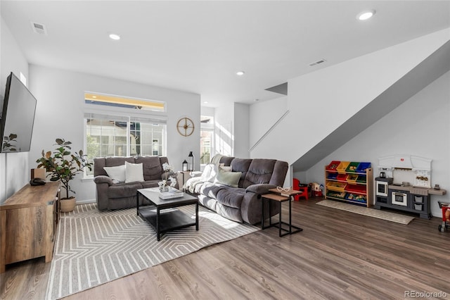 living room with wood-type flooring