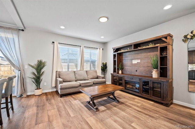 living room with light hardwood / wood-style floors