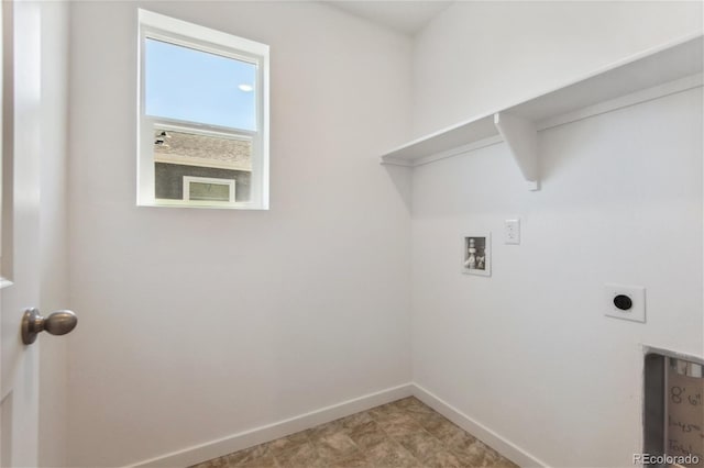 laundry room featuring washer hookup, baseboards, and hookup for an electric dryer