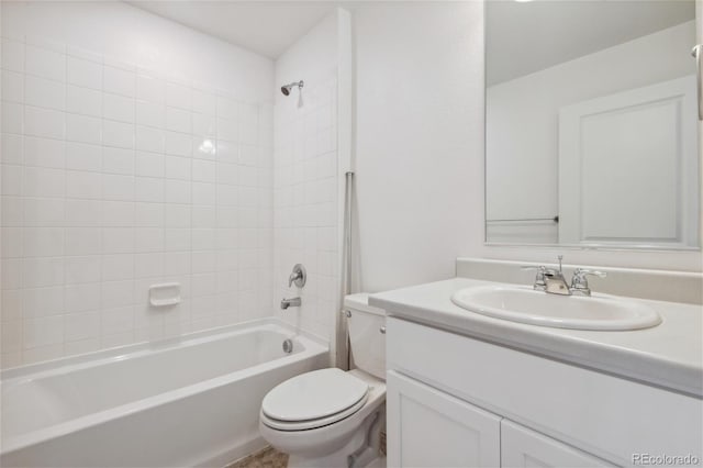 full bathroom with toilet, shower / washtub combination, and vanity