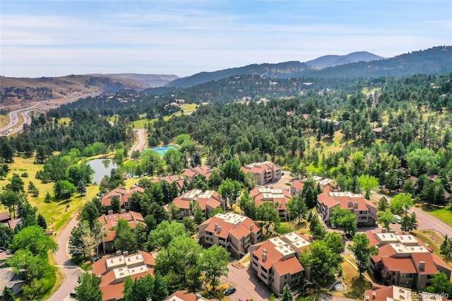 drone / aerial view with a mountain view