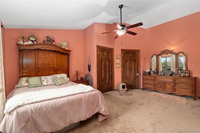 11485 Pecos St, Denver, CO 80234 - bedroom featuring light carpet, vaulted ceiling, and ceiling fan