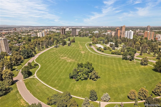 drone / aerial view with a city view