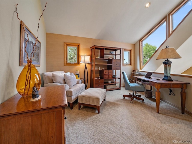 13094 Molly Dr, Conifer, CO 80433 - carpeted home office with lofted ceiling