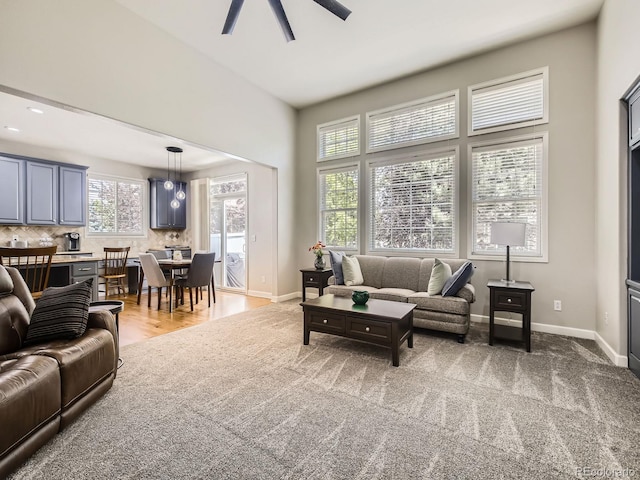 14310 Kalamath St, Westminster, CO 80023 - living room with light colored carpet and ceiling fan