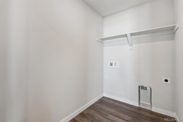 washroom featuring washer hookup, hookup for an electric dryer, and dark hardwood / wood-style flooring