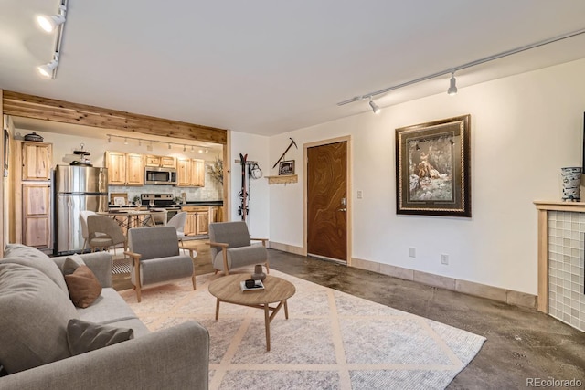 400 Zang St Unit 1-105, Lakewood, CO 80228 - living room featuring rail lighting and concrete floors