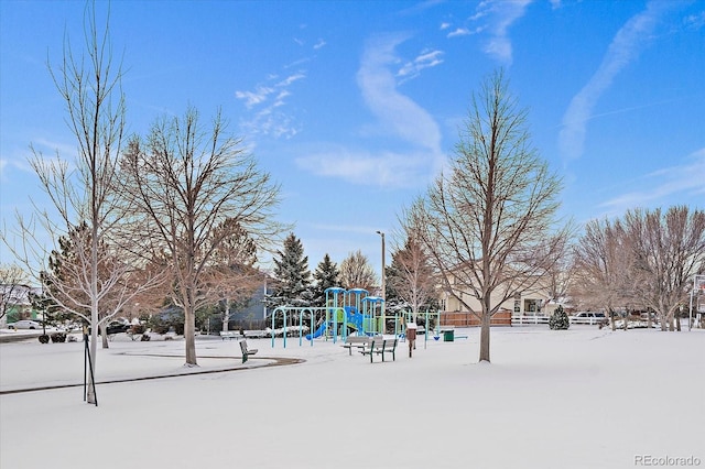 view of snow covered playground