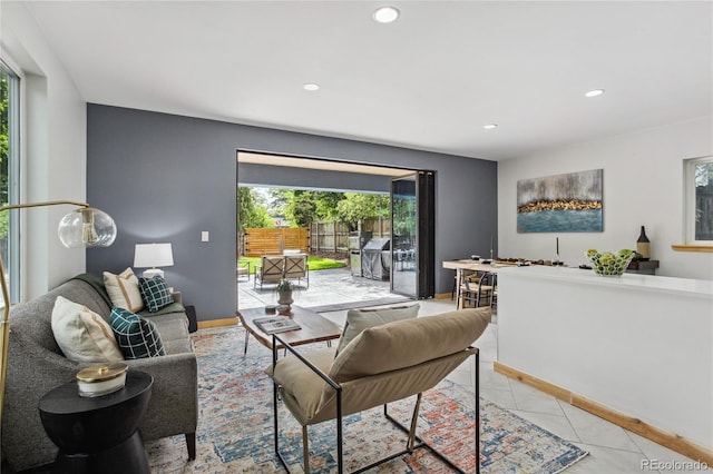2143 S Downing St, Denver, CO 80210 - living room featuring recessed lighting and light tile patterned floors