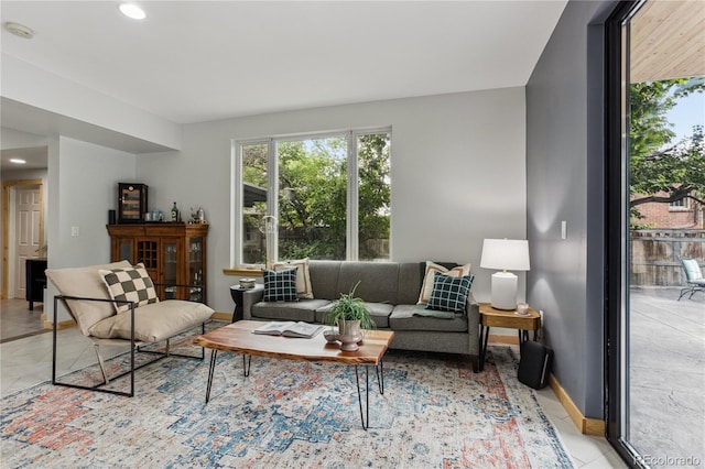 2143 S Downing St, Denver, CO 80210 - living room with light tile patterned floors and recessed lighting