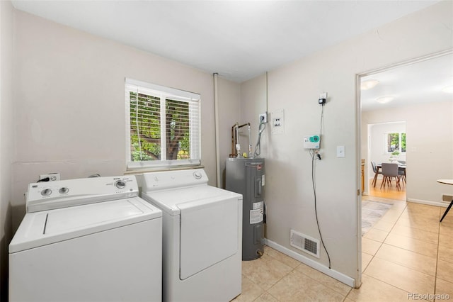 2900 Krameria St, Denver, CO 80207 - laundry room featuring washing machine and dryer, water heater, and light tile patterned floors